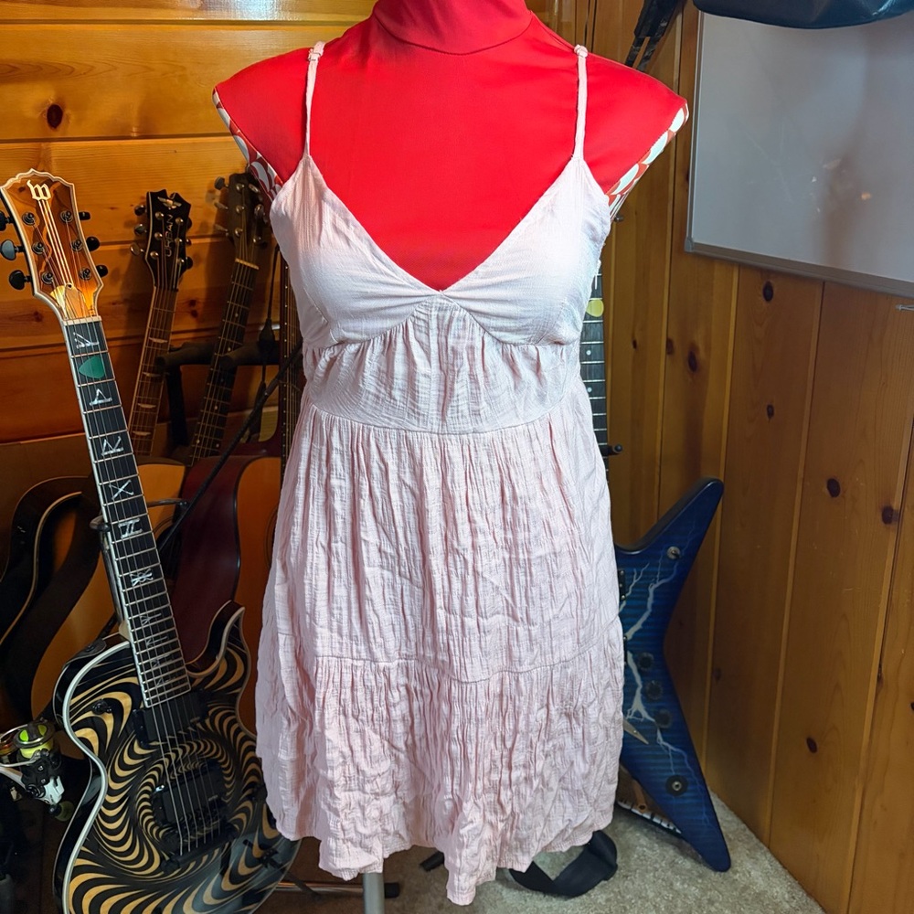 Brave Soul Strappy Floaty Linen Blend Mini Light Pink Dress Side Zip Junior S XS
